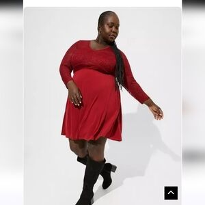 🍁🍂NWT TORRID 2X At The Knee Studio Knit Lace Sleeve Fit N Flare Dress